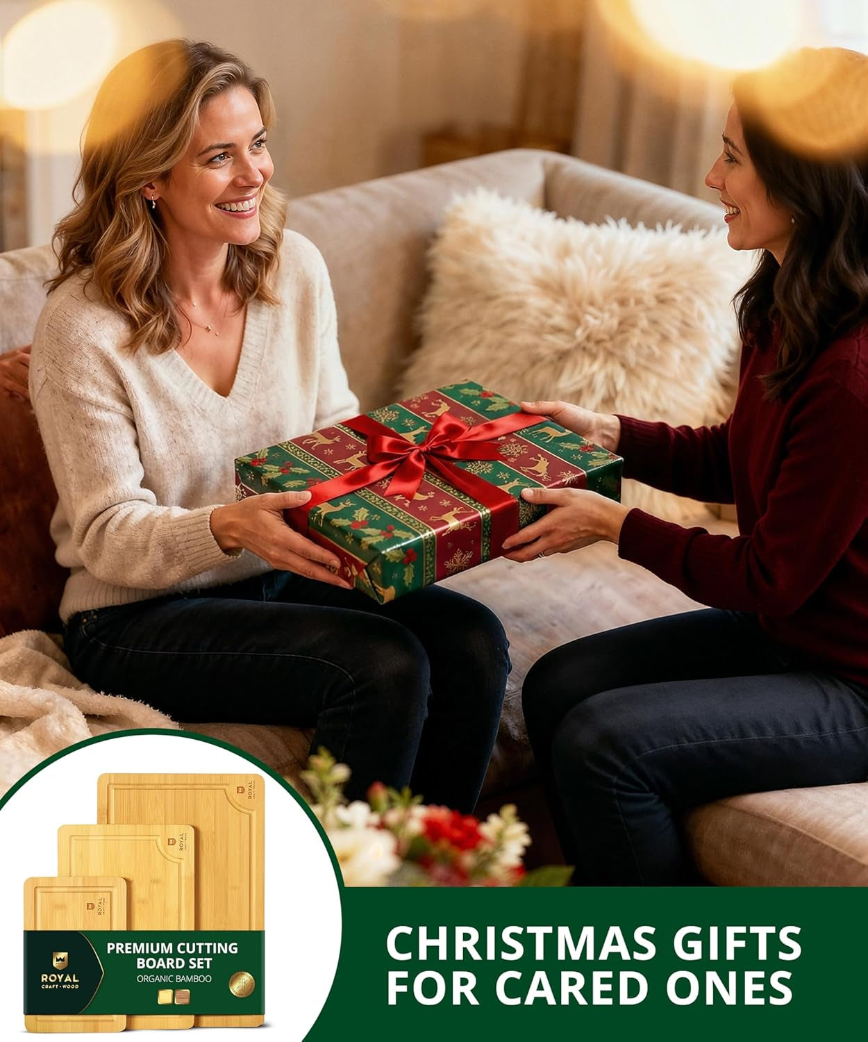 Premium Cutting Boards for Kitchen Meal Prep & Serving - Bamboo Wooden Serving Board Set with Deep Juice Groove Side Handles - Charcuterie & Chopping Butcher Block for Meat