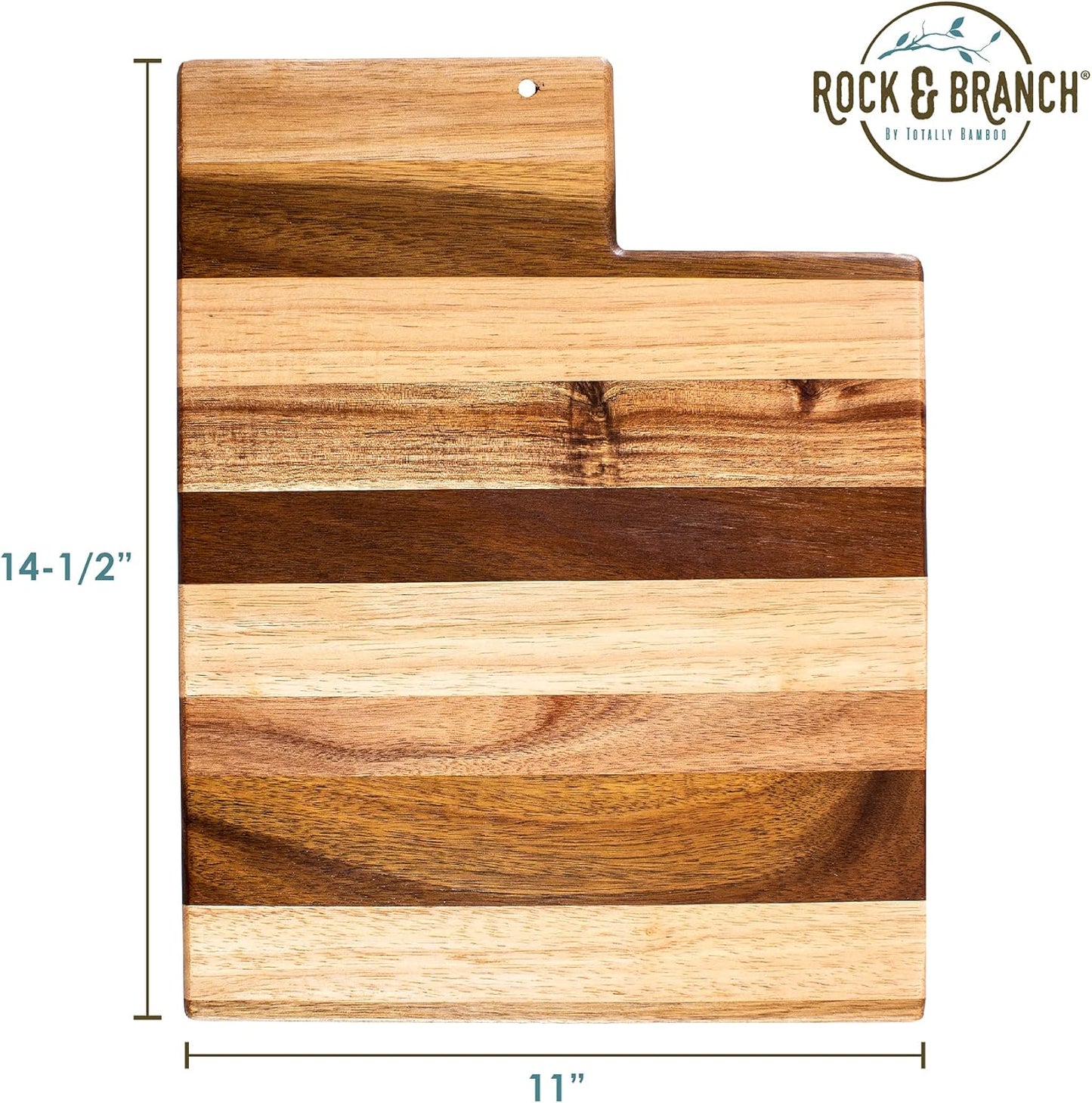 Rock & Branch Shiplap Series Utah State Shaped Wood Cutting Board and Charcuterie Serving Platter, Includes Hang Tie for Wall Display 14-3/8" X 8" X 5/8"