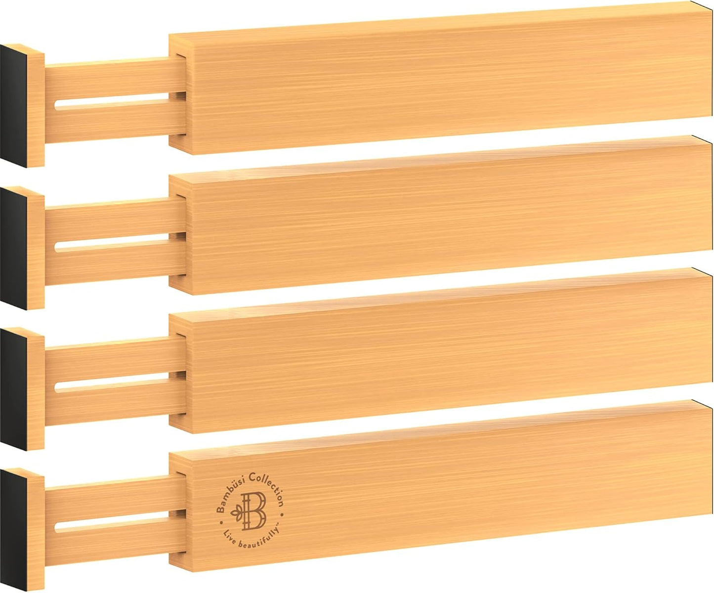 4 Pack Drawer Divider - 2.6" High, 16" to 22" Adjustable Bamboo Drawer Organizers for Clothes, Expandable Dresser Separators in Bedroom/Bathroom/Kitchen/Office Organization and Storage (Natural)
