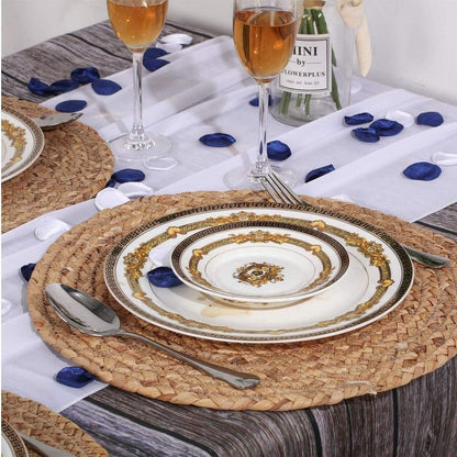 Round Woven Placemats, 13'' Plate Chargers Heat Resistant Non-Slip Water Hyacinth Weave Place Mats Farmhouse Straw Braided Rattan Tablemats Wicker Placemats for Dining Table Decor Set of 6