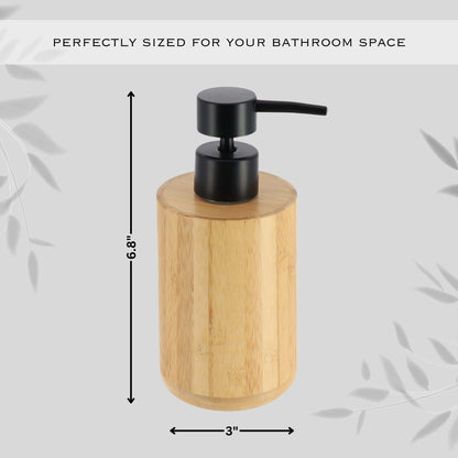 Natural Bamboo Liquid Soap Dispenser with Matte Black Pump - Refillable Wooden Hand Wash Dispenser, 10 Fl Oz - Perfect Bathroom & Kitchen Accessory for Daily Use