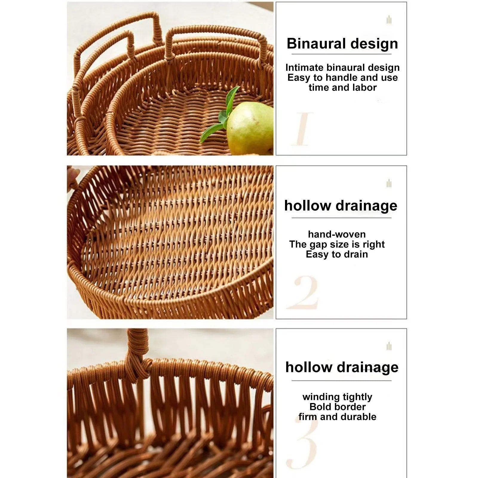 Rattan Tray for Coffee Table - round Decorative Tray with Handles for Serving - Natural Woven Flat Basket for Centerpiece, Night Stand, Ottoman, Kitchen & Bathroom Decor