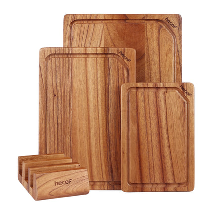 3PCS Wood Cutting Board Set with Holder, 15 Inch Serving Board for Kitchen Meal Prep & Serving