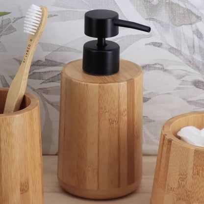 Natural Bamboo Liquid Soap Dispenser with Matte Black Pump - Refillable Wooden Hand Wash Dispenser, 10 Fl Oz - Perfect Bathroom & Kitchen Accessory for Daily Use