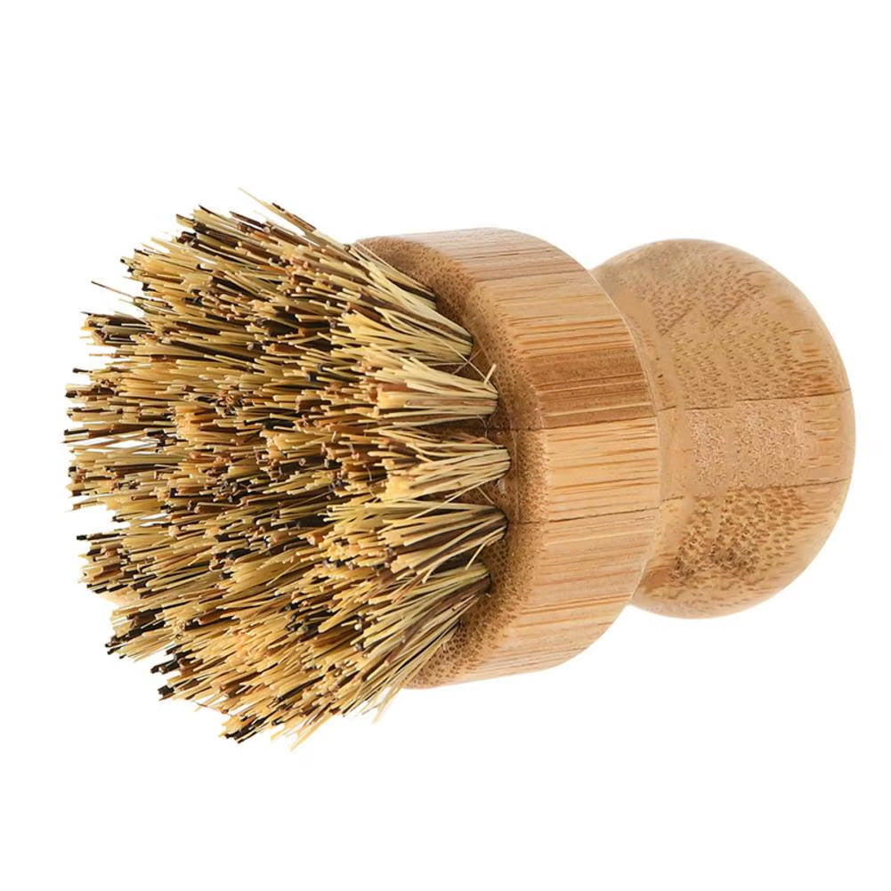 Bamboo Dish Scrub Brushes Kitchen Wooden Cleaning Scrubbers for Washing Cast Iron Pan/Pot Natural Sisal Bristles