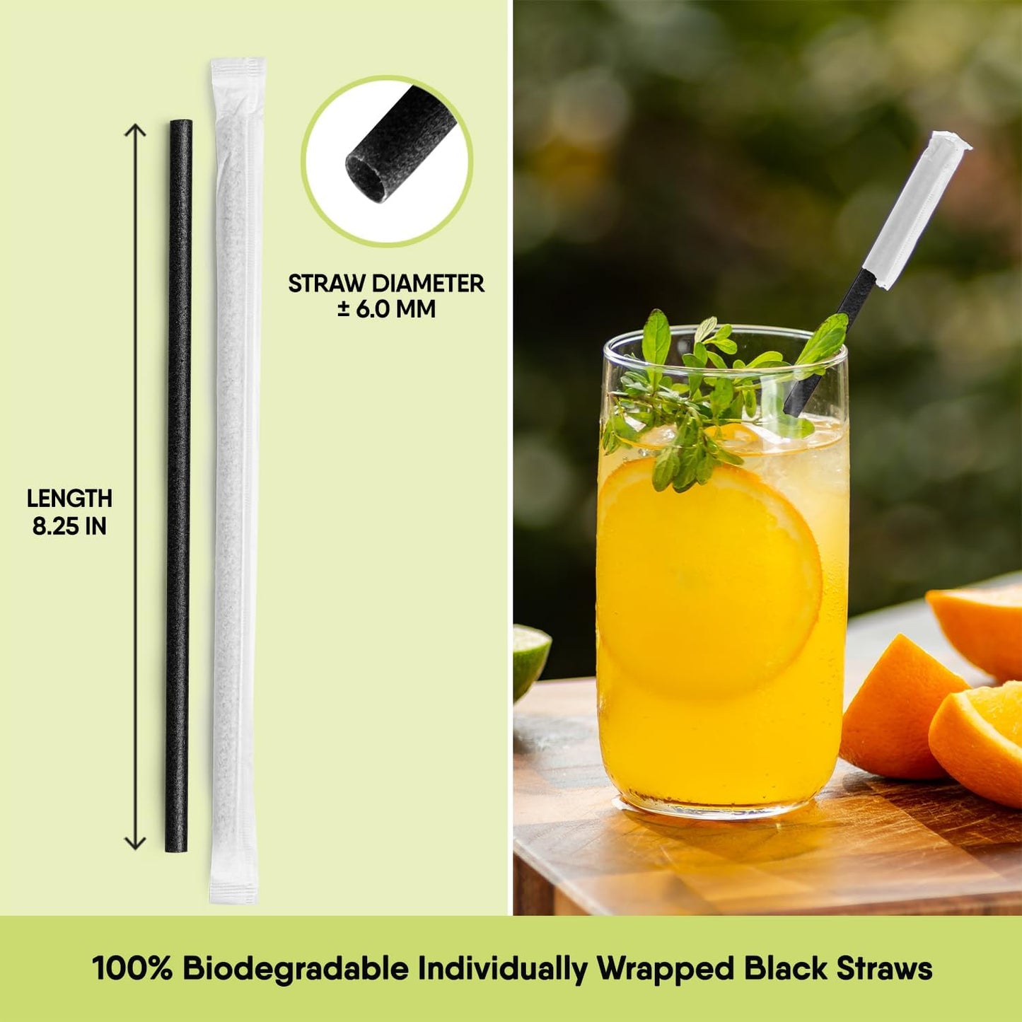 – 100 PCS of 8.25 Inches Individually Wrapped Black Biodegradable Straws – Made of Vegetable Fibers, Best Environment Friendly Drinking Straws for Hot and Cold Beverages