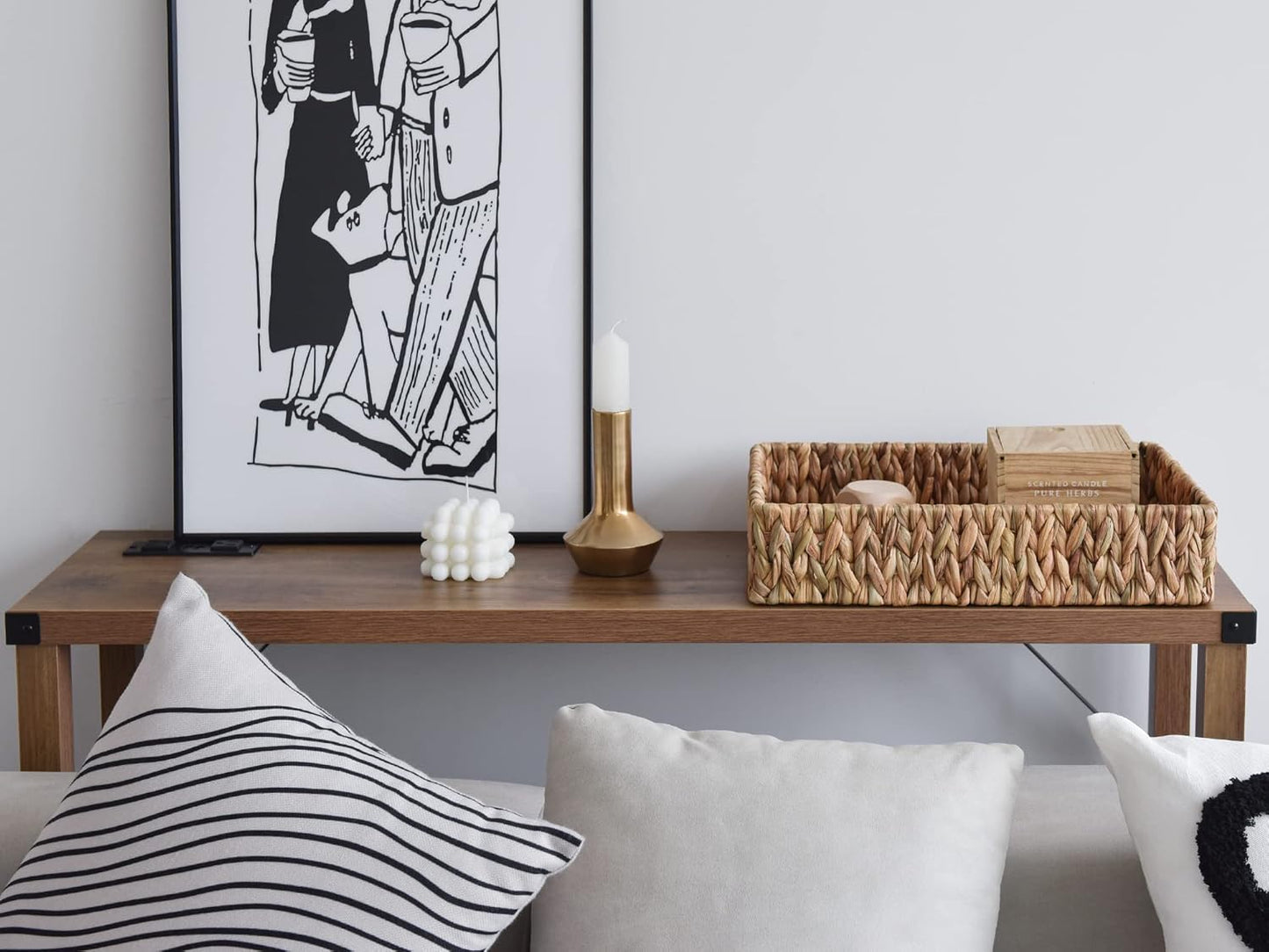 Large Water Hyacinth Tray for Bathroom, Wicker Storage Basket for Shelves, Handwoven Natural Hyacinth Baskets for Organizing, 2-Pack