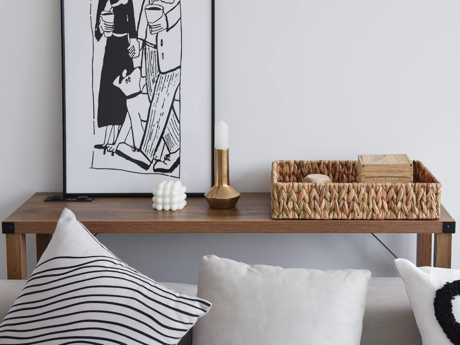 Large Water Hyacinth Tray for Bathroom, Wicker Storage Basket for Shelves, Handwoven Natural Hyacinth Baskets for Organizing, 2-Pack