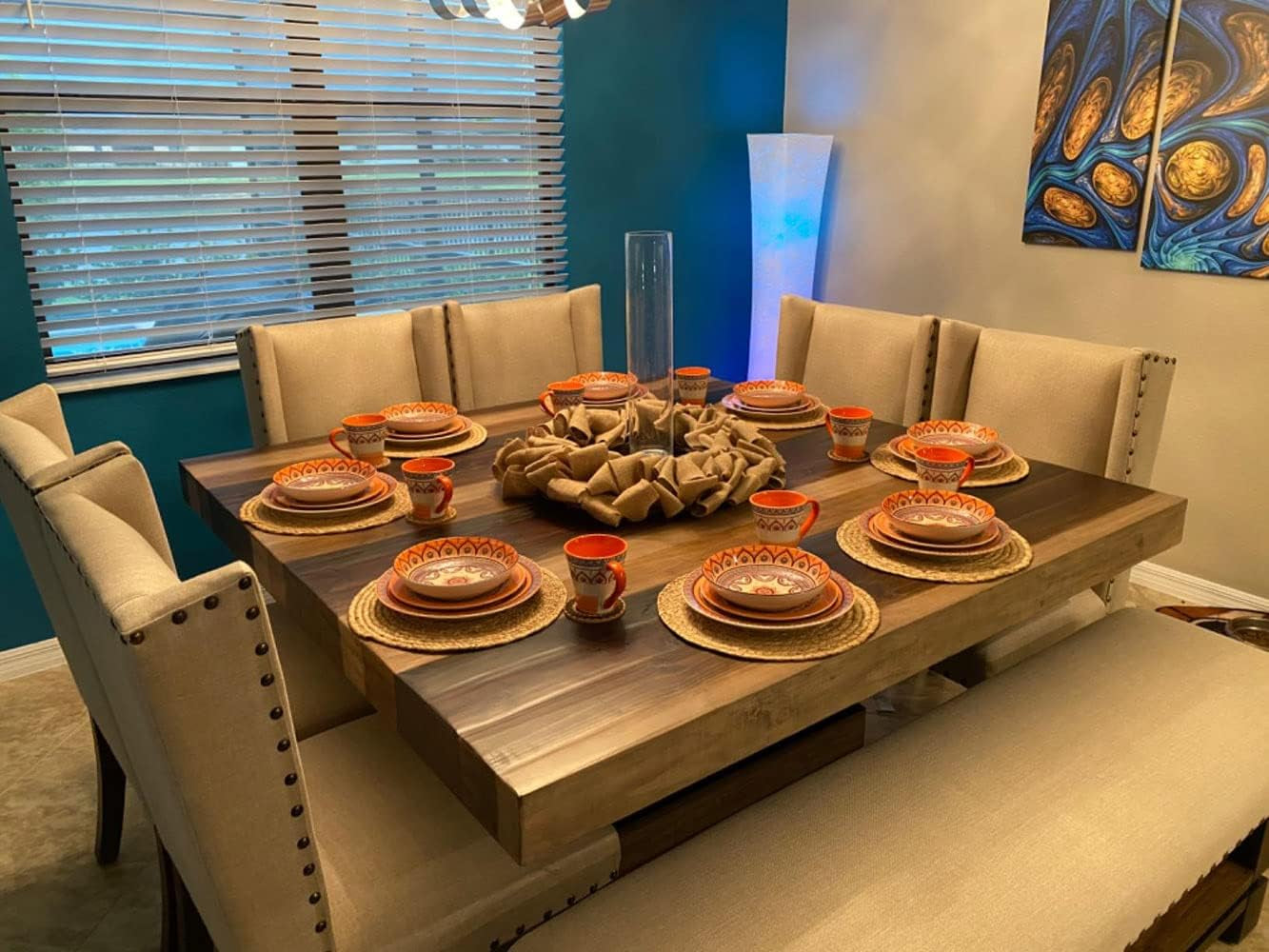 Round Woven Placemats, 13'' Plate Chargers Heat Resistant Non-Slip Water Hyacinth Weave Place Mats Farmhouse Straw Braided Rattan Tablemats Wicker Placemats for Dining Table Decor Set of 6