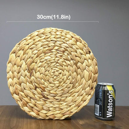Natural Water Hyacinth Weave Placemat round Braided Rattan Tablemats 11.8 Inch X 2Pc
