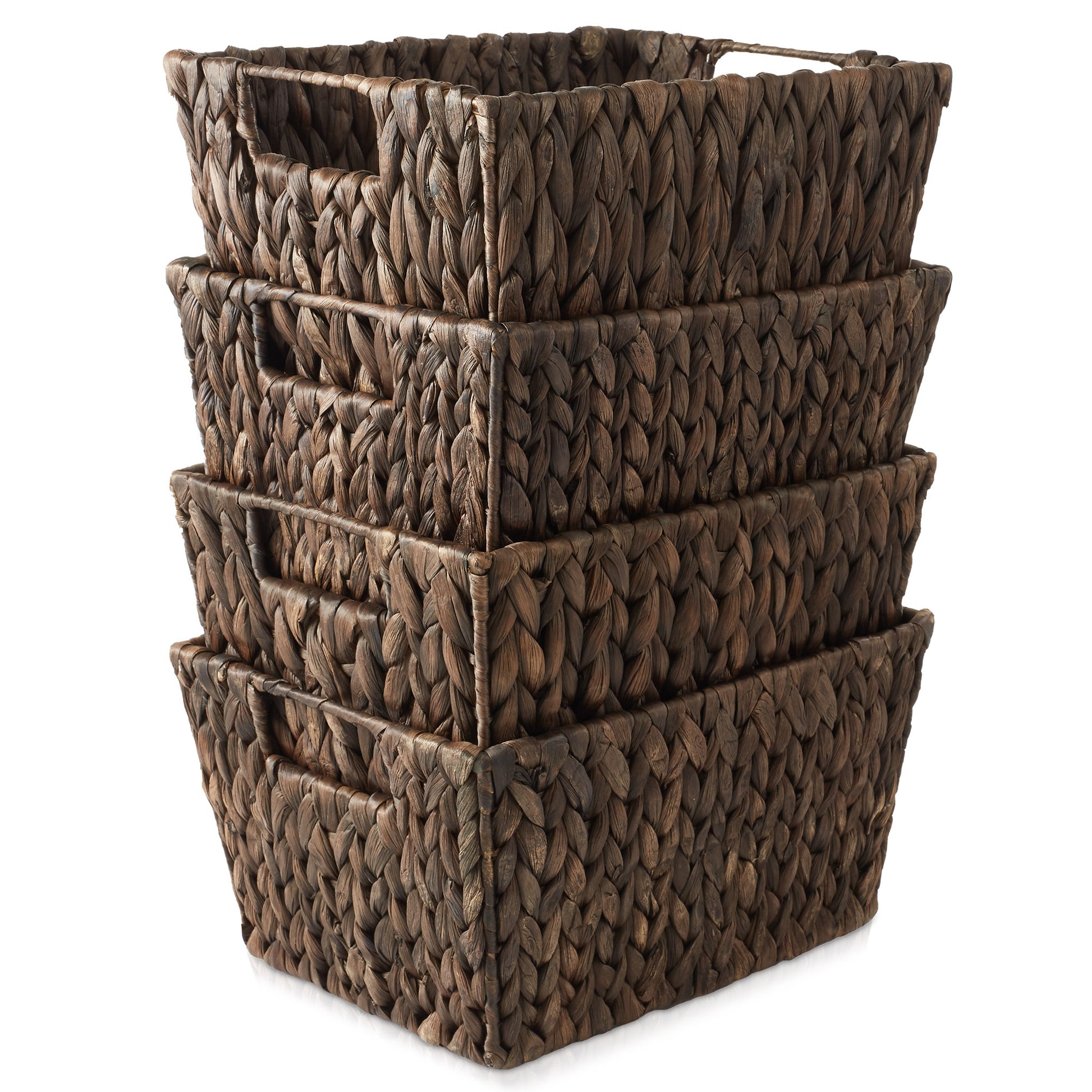 Set of 4 Storage Baskets with Handles, Wicker Seagrass Hyacinth Bins for Shelves