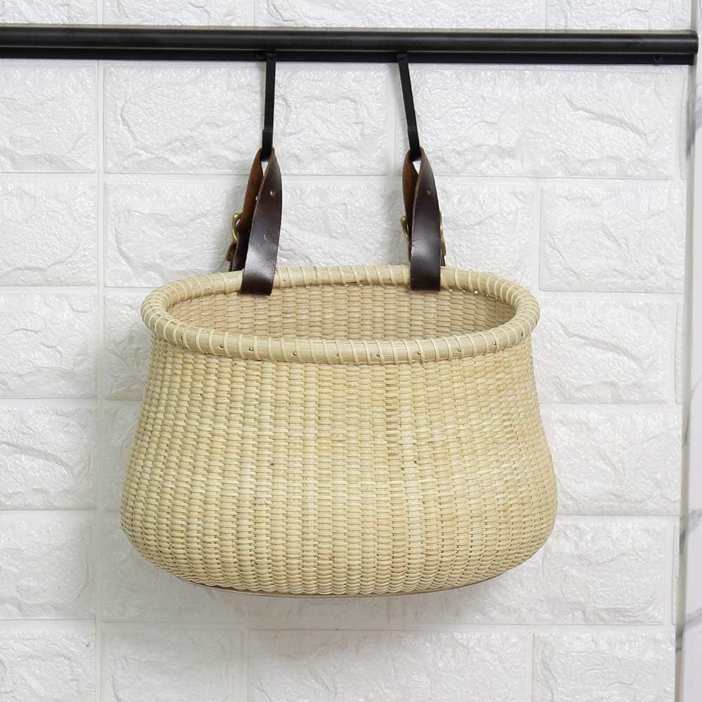Bicycle Basket Cane Woven Copper Leather Straps and Buckle with Basket Rattan Baskets for Wall Rattan Baskets for Organizing