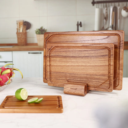 3PCS Wood Cutting Board Set with Holder, 15 Inch Serving Board for Kitchen Meal Prep & Serving