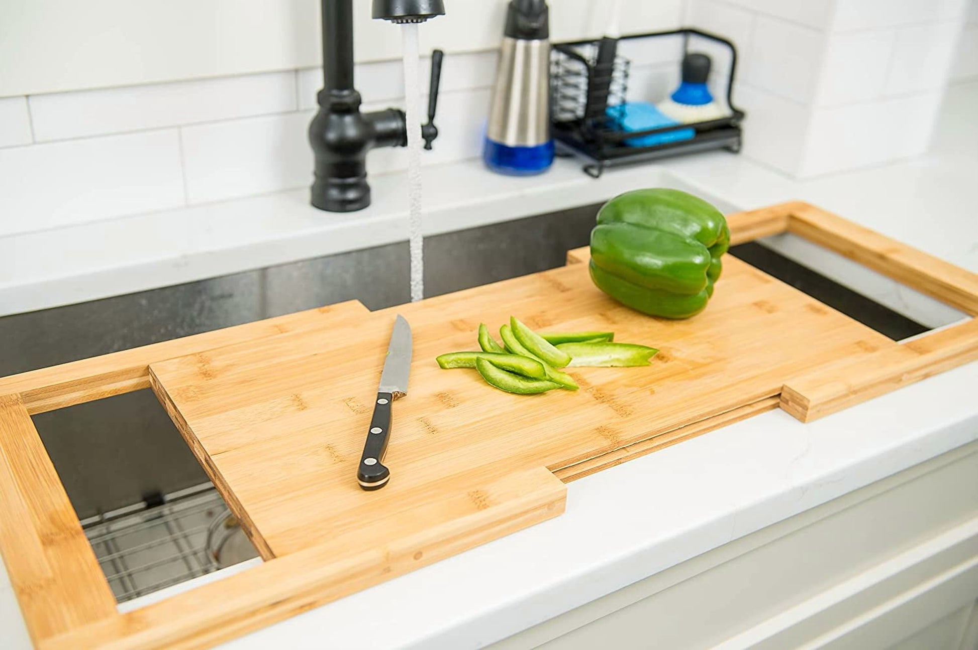 Bamboo Over-The-Sink Expandable Cutting Board, 34" X 11 1/2"