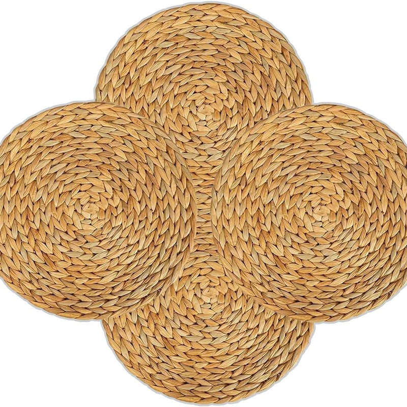 4 Pack round Woven Placemats, 11.8 Inches Plate Chargers Natural Wicker Placemats Water Hyacinth Straw Braided Tablemats Rattan Tablemats Rustic Weave Placemats for Dining Table