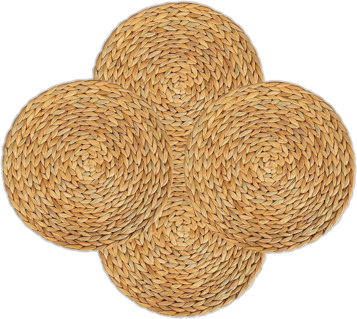 4 Pack round Woven Placemats, 11.8 Inches Plate Chargers Natural Wicker Placemats Water Hyacinth Straw Braided Tablemats Rattan Tablemats Rustic Weave Placemats for Dining Table