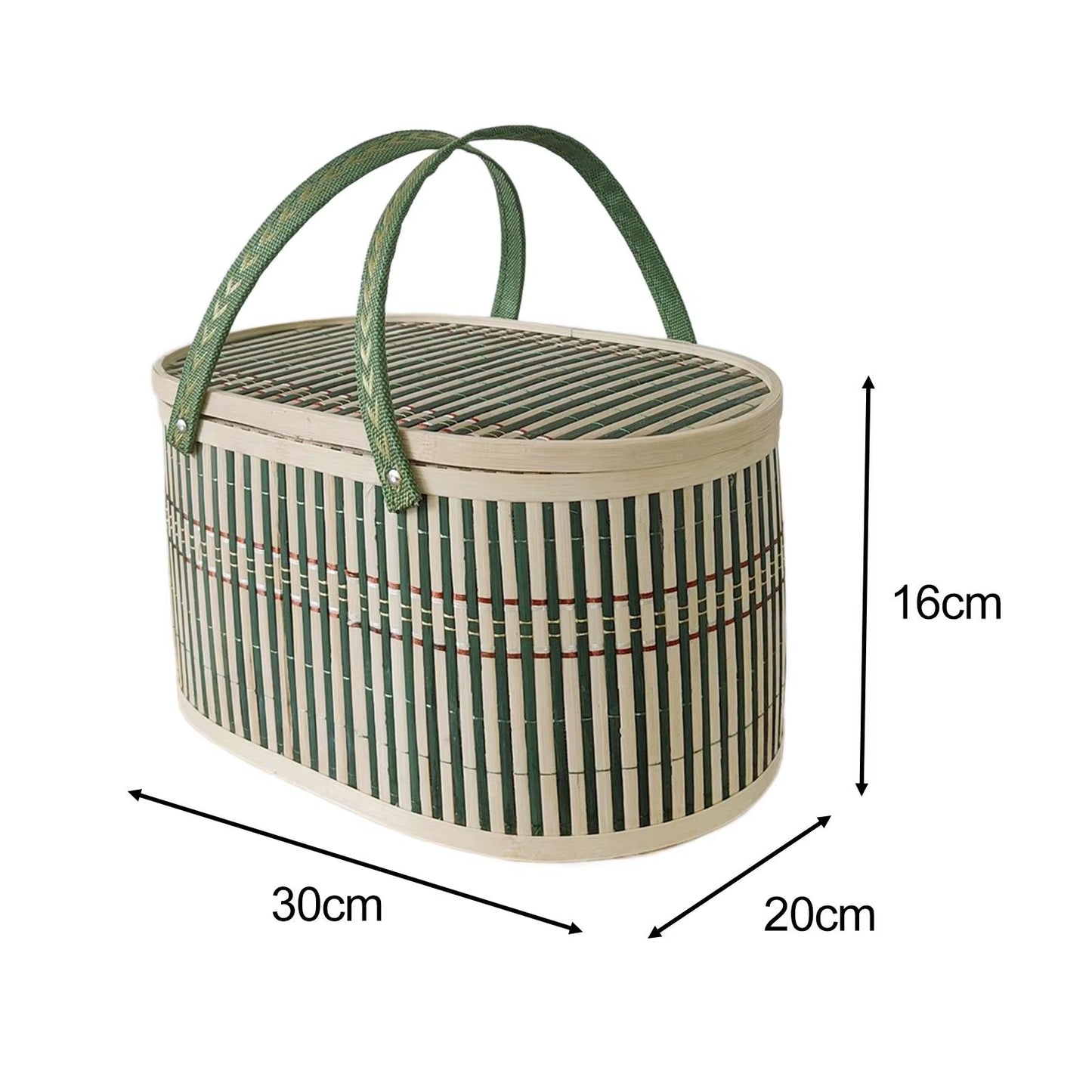 Bamboo Woven Basket with Top Handle Versatile Handwoven Picnic Basket Food Storage Basket Bamboo Basket with Lid for Snacks Cake