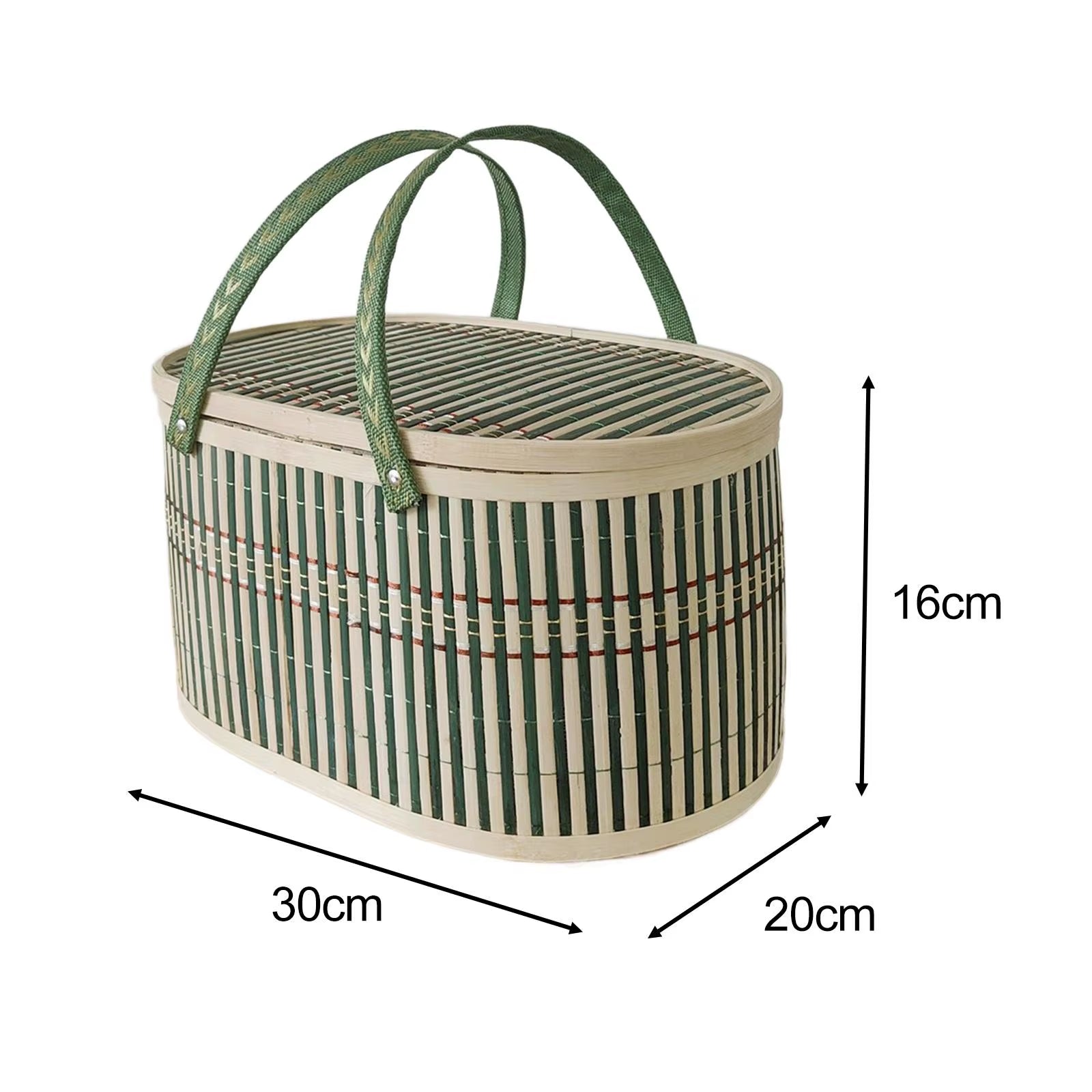 Bamboo Woven Basket with Top Handle Versatile Handwoven Picnic Basket Food Storage Basket Bamboo Basket with Lid for Snacks Cake