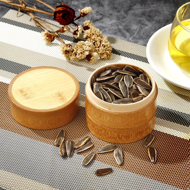 Natural Bamboo Food Storage Box Tea Nut Spice Storage Box Tea Canister Eco-Friendly Organizer Jar Kitchen Containers