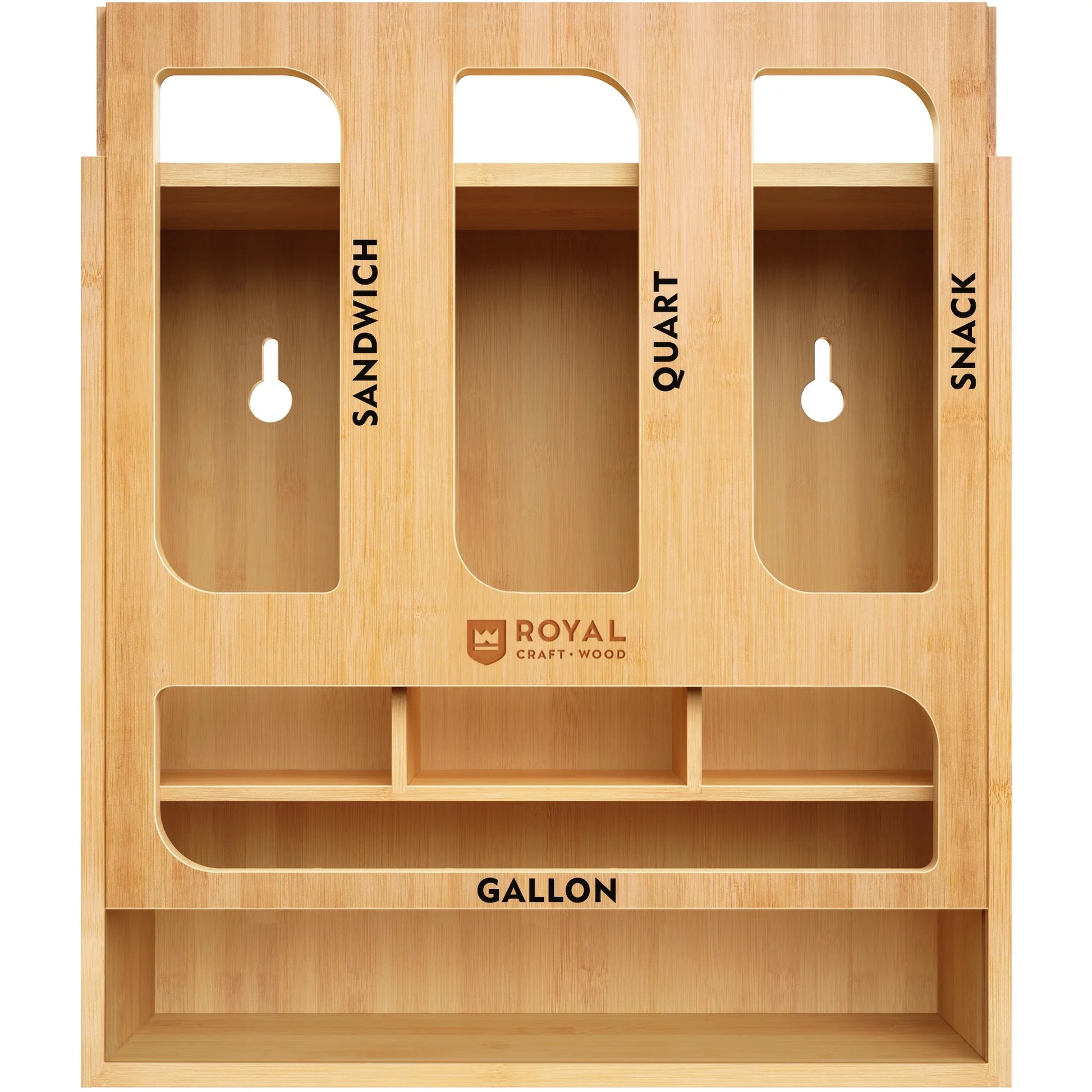 Bamboo Ziplock Bag Storage Organizer for Kitchen Drawer & Wall Mount, 4 in 1 - Food Storage Bags Container with Slider - Fits Any Brand Gallon, Quart, Sandwich, and Snack Food Bags