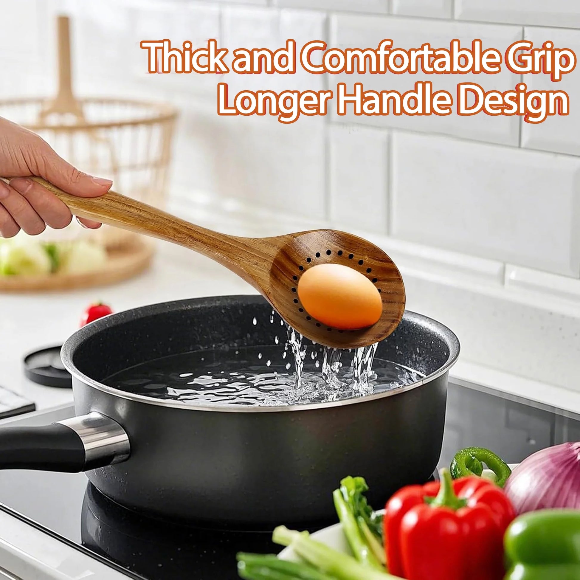 Wooden Spoons for Cooking, 10 Pcs Natural Teak Kitchen Utensil Set, Wooden Cooking Utensils Set for Nonstick Pans & Cookware