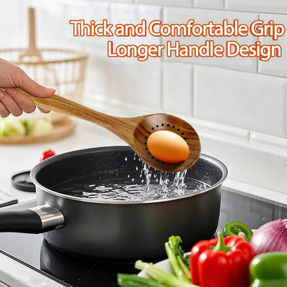 Wooden Spoons for Cooking, 10 Pcs Natural Teak Kitchen Utensil Set, Wooden Cooking Utensils Set for Nonstick Pans & Cookware