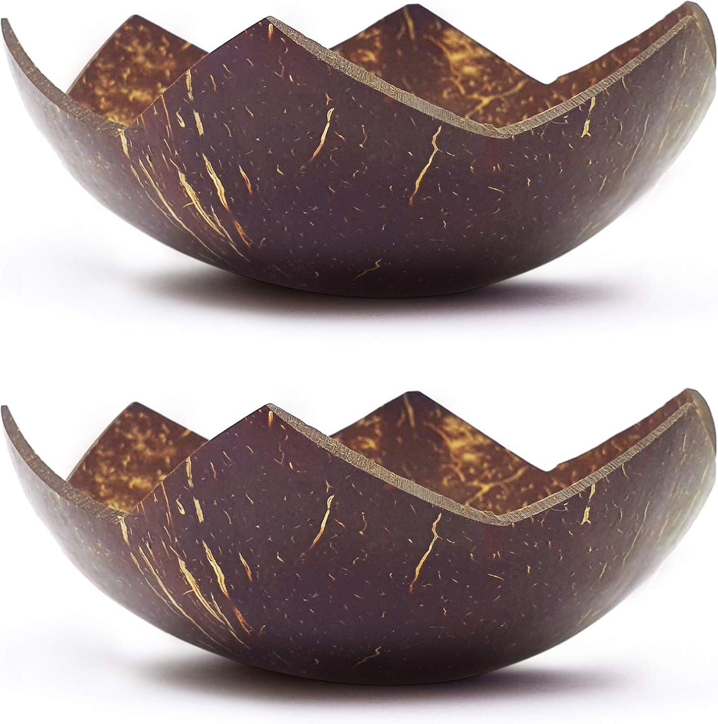 Set of 2 Jumbo Star Coconut Bowls, 2 Wooden Spoons & 2 Reusable Bamboo Straws - 100% Natural, Hand Carved by Artisans, Eco-Friendly & Sustainable - Smoothie/Acai/Salad Bowls