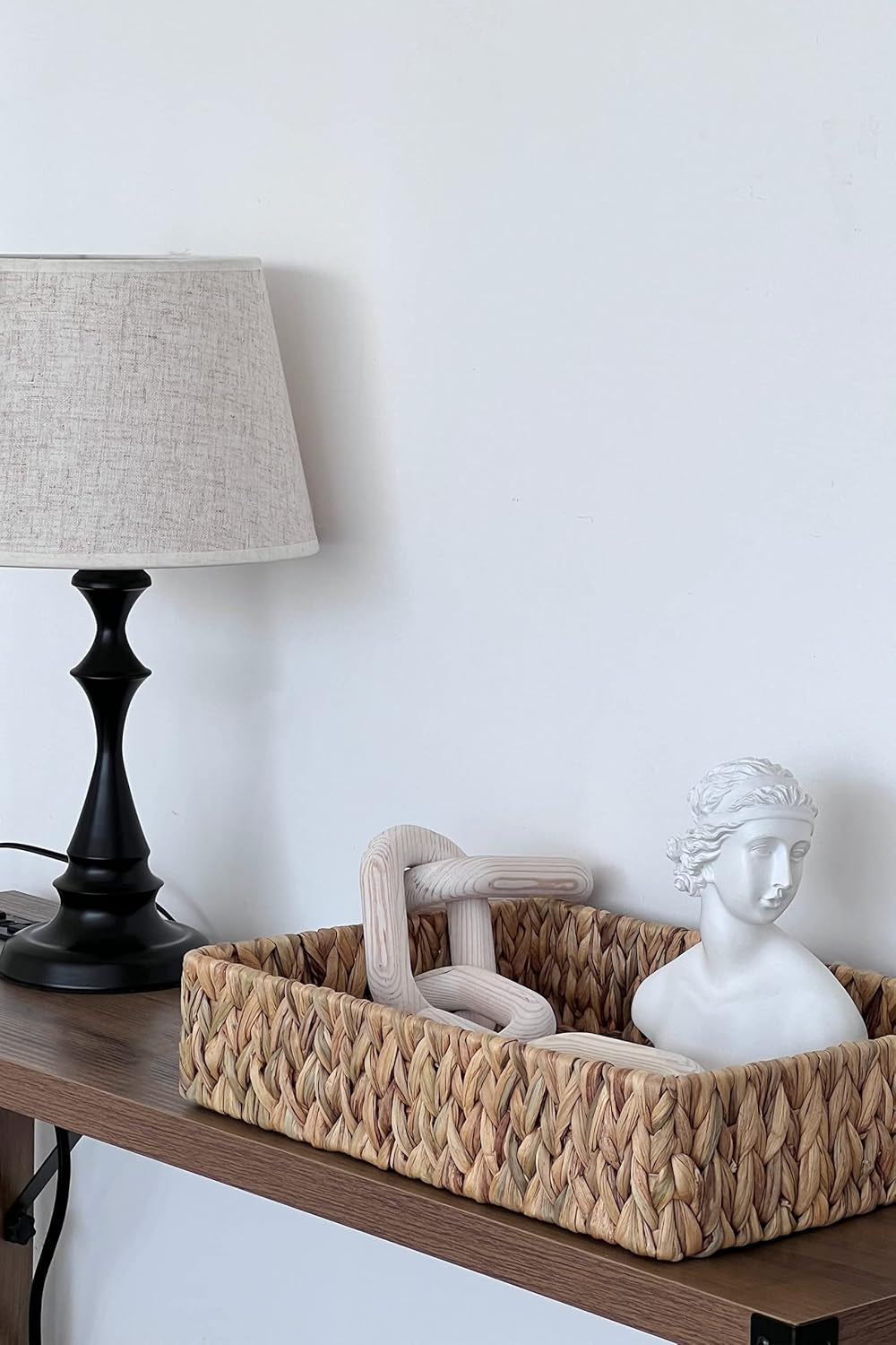 Large Water Hyacinth Tray for Bathroom, Wicker Storage Basket for Shelves, Handwoven Natural Hyacinth Baskets for Organizing, 2-Pack