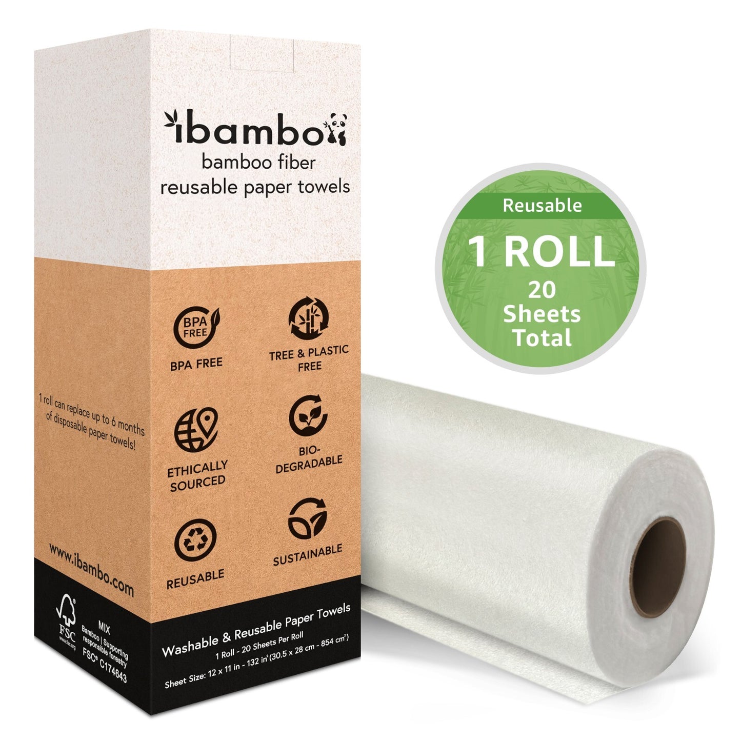 Ibambo Reusable Bamboo Paper Towels - 1 Roll, Ecofriendly, Washable, Sustainable