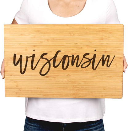 Wisconsin State Bamboo Wood Cutting Board, 17.75 X 11-Inch, Calligraphy, 1-Pack, Large Engraved Serving Chopping Board Christmas Birthday Moving Away College Graduation Chef Kitchen Ideas