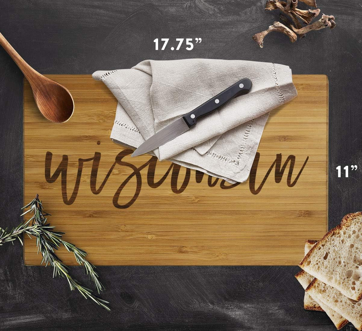 Wisconsin State Bamboo Wood Cutting Board, 17.75 X 11-Inch, Calligraphy, 1-Pack, Large Engraved Serving Chopping Board Christmas Birthday Moving Away College Graduation Chef Kitchen Ideas