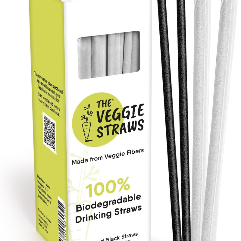– 100 PCS of 8.25 Inches Individually Wrapped Black Biodegradable Straws – Made of Vegetable Fibers, Best Environment Friendly Drinking Straws for Hot and Cold Beverages