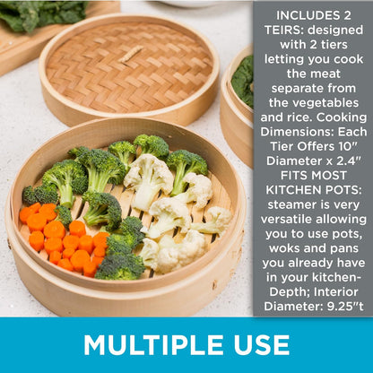 Bamboo Steamer (Classic Bamboo, 10" Diameter)