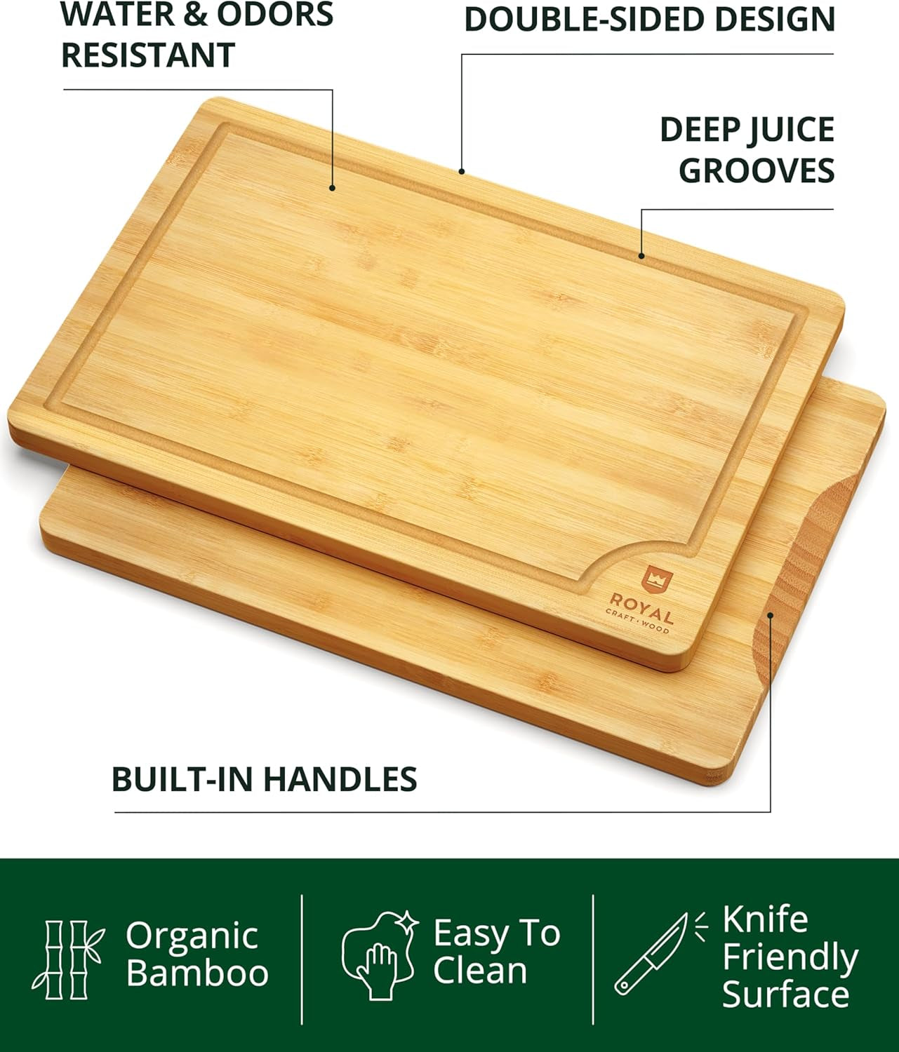 Premium Cutting Boards for Kitchen Meal Prep & Serving - Bamboo Wooden Serving Board Set with Deep Juice Groove Side Handles - Charcuterie & Chopping Butcher Block for Meat