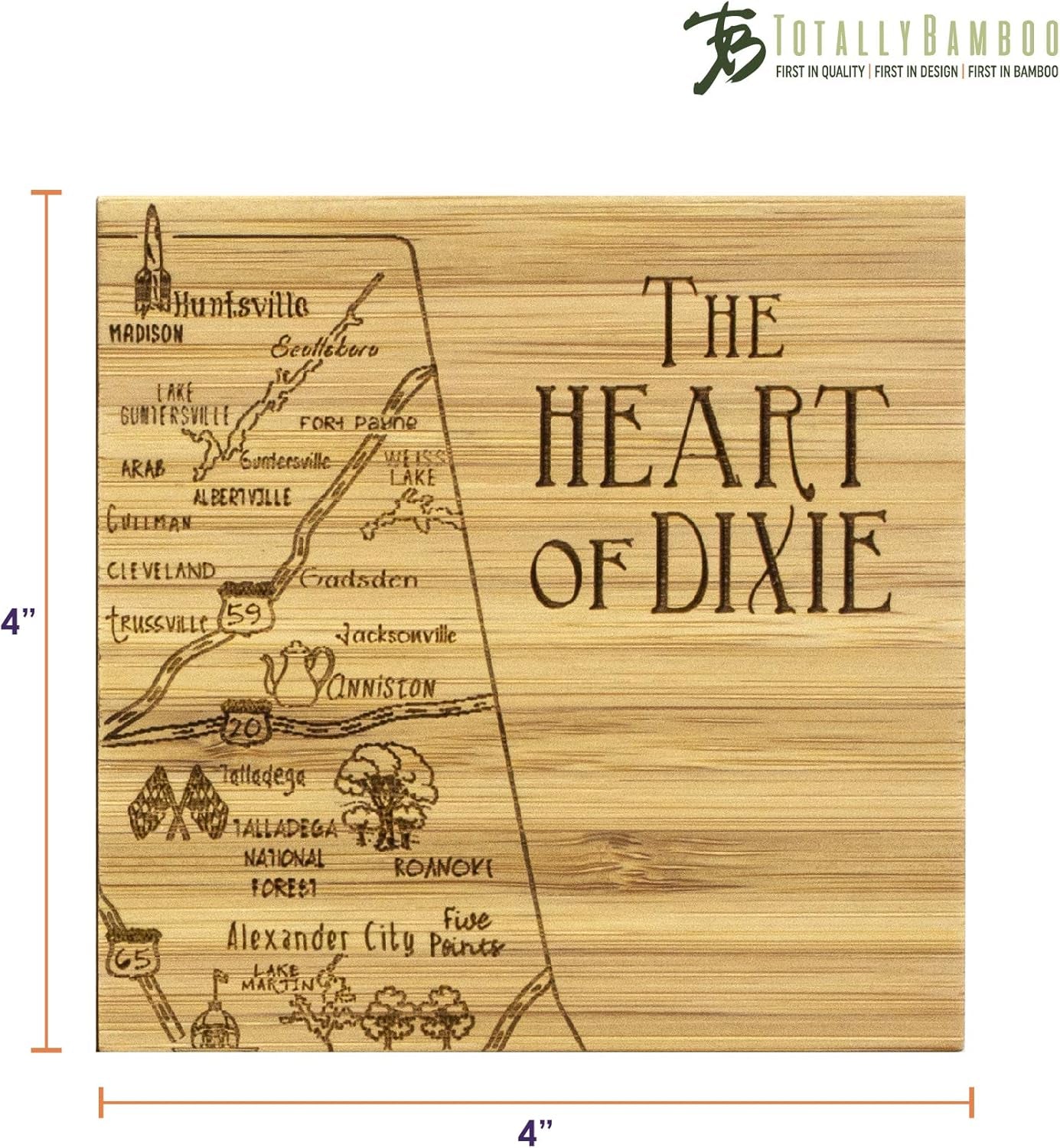 Alabama State Puzzle 4 Piece Bamboo Coaster Set with Case