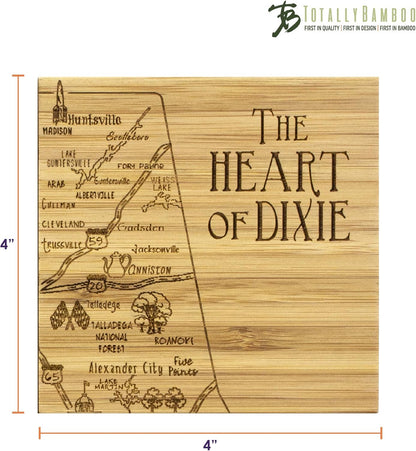 Alabama State Puzzle 4 Piece Bamboo Coaster Set with Case