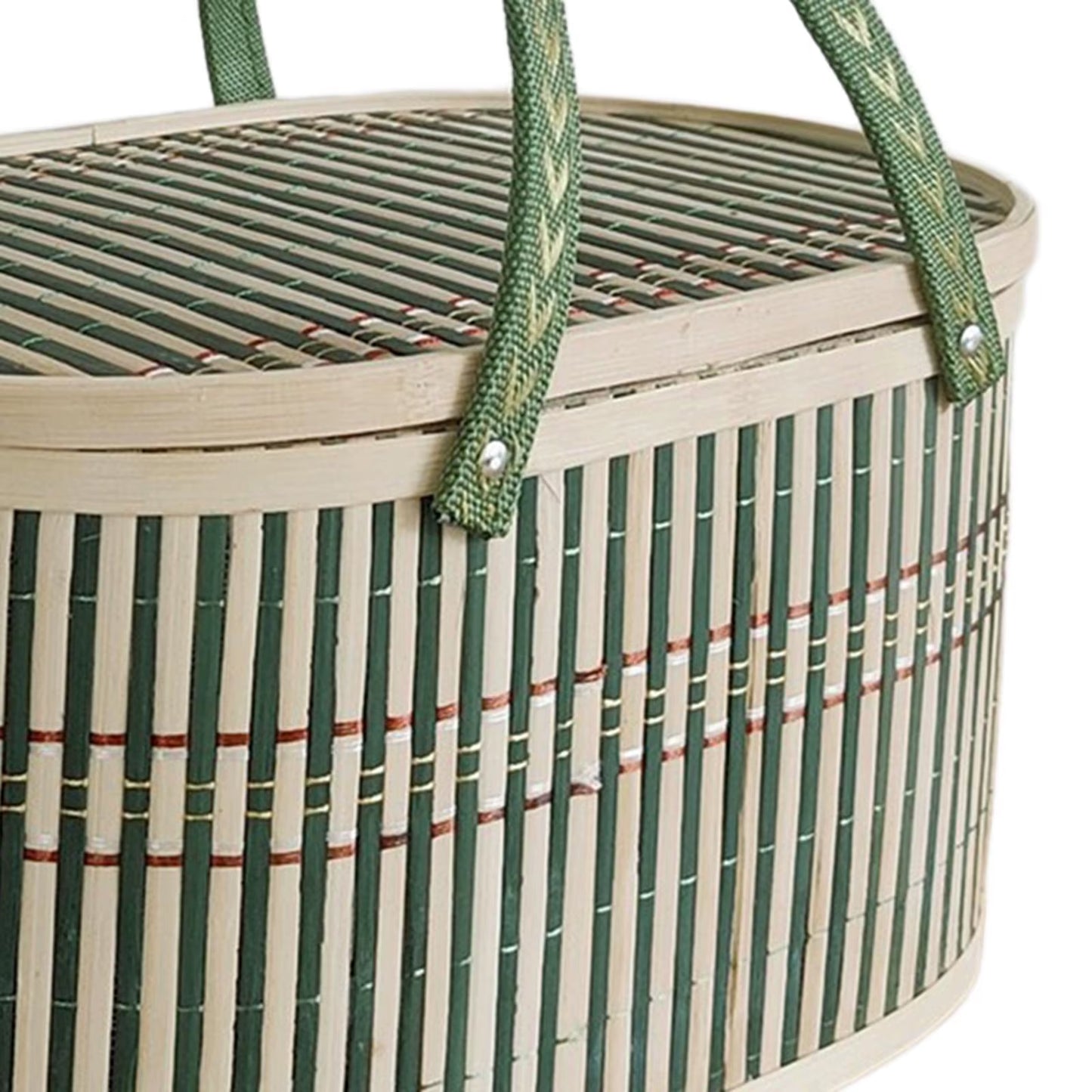 Bamboo Woven Basket with Top Handle Versatile Handwoven Picnic Basket Food Storage Basket Bamboo Basket with Lid for Snacks Cake