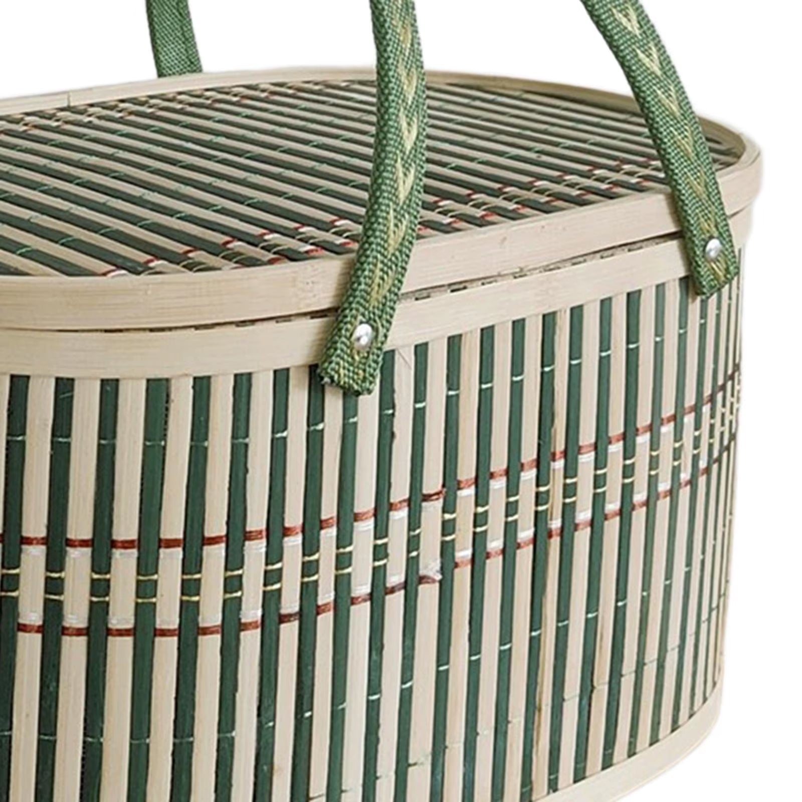 Bamboo Woven Basket with Top Handle Versatile Handwoven Picnic Basket Food Storage Basket Bamboo Basket with Lid for Snacks Cake
