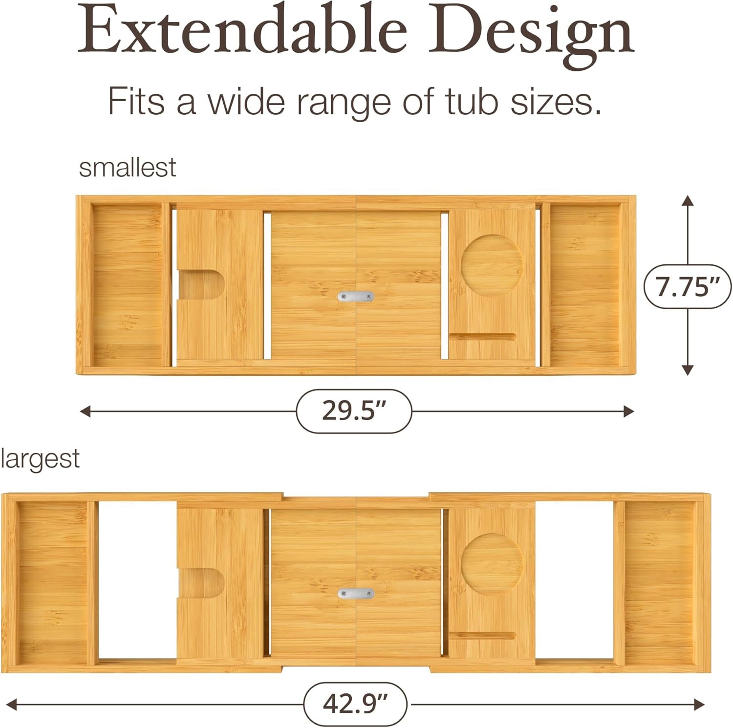 Wooden Bathtub Tray - Foldable & Expandable Bamboo Bath Tray for Tub with Wine Holder, Book & Tablet Stand - Bath Caddy Tray for Bathtub, Spa Bath Accessories for Women, Tub Tray Table