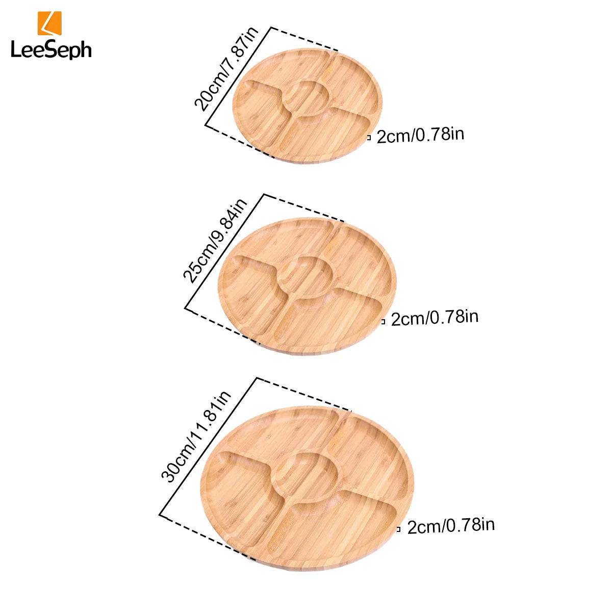 Bamboo round 5 Compartment Serving Tray, Ideal for Snacks, Fruits, Nuts, Wooden Plate with Dividers for Party Platters