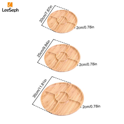 Bamboo round 5 Compartment Serving Tray, Ideal for Snacks, Fruits, Nuts, Wooden Plate with Dividers for Party Platters