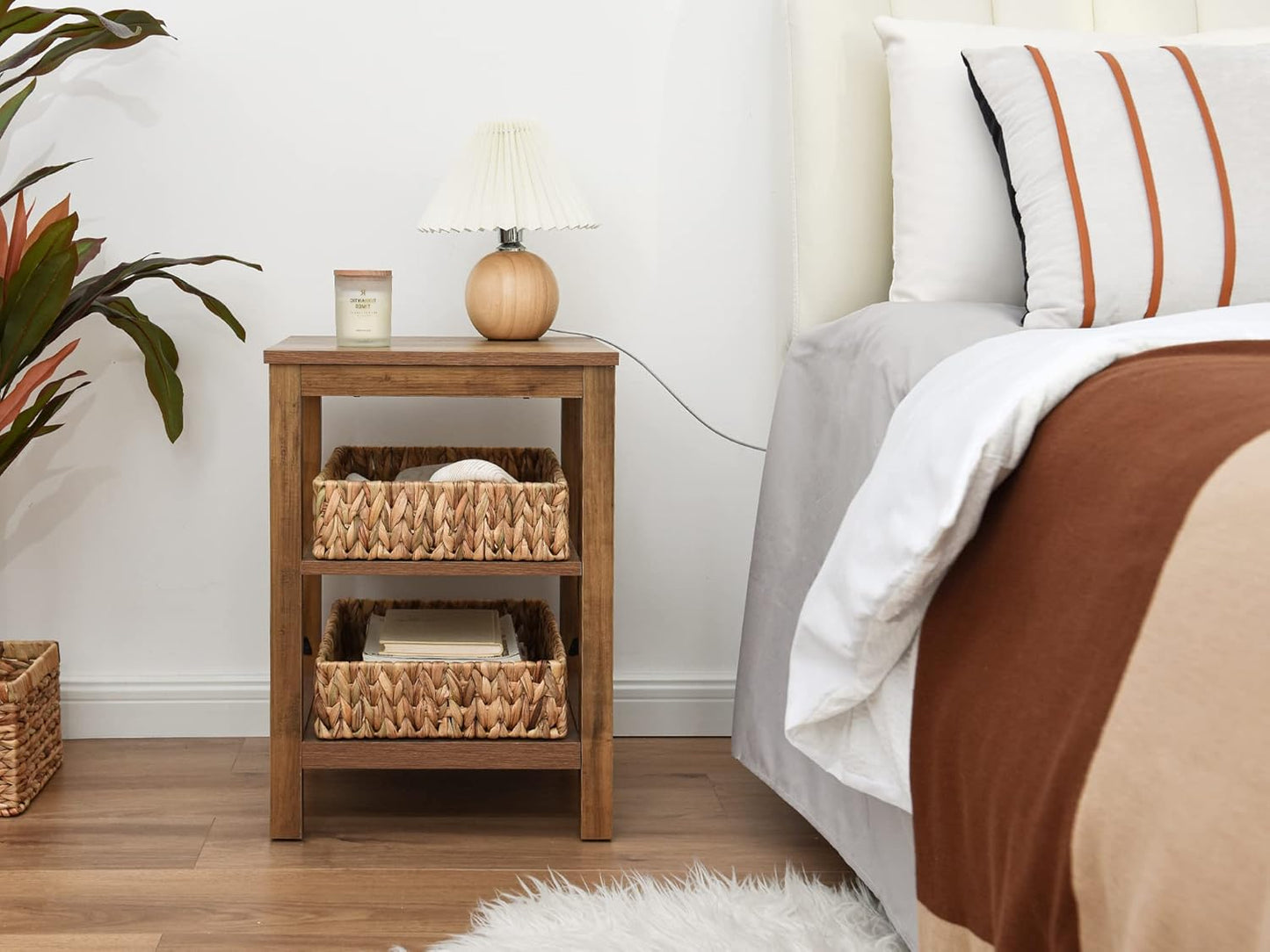 Large Water Hyacinth Tray for Bathroom, Wicker Storage Basket for Shelves, Handwoven Natural Hyacinth Baskets for Organizing, 2-Pack