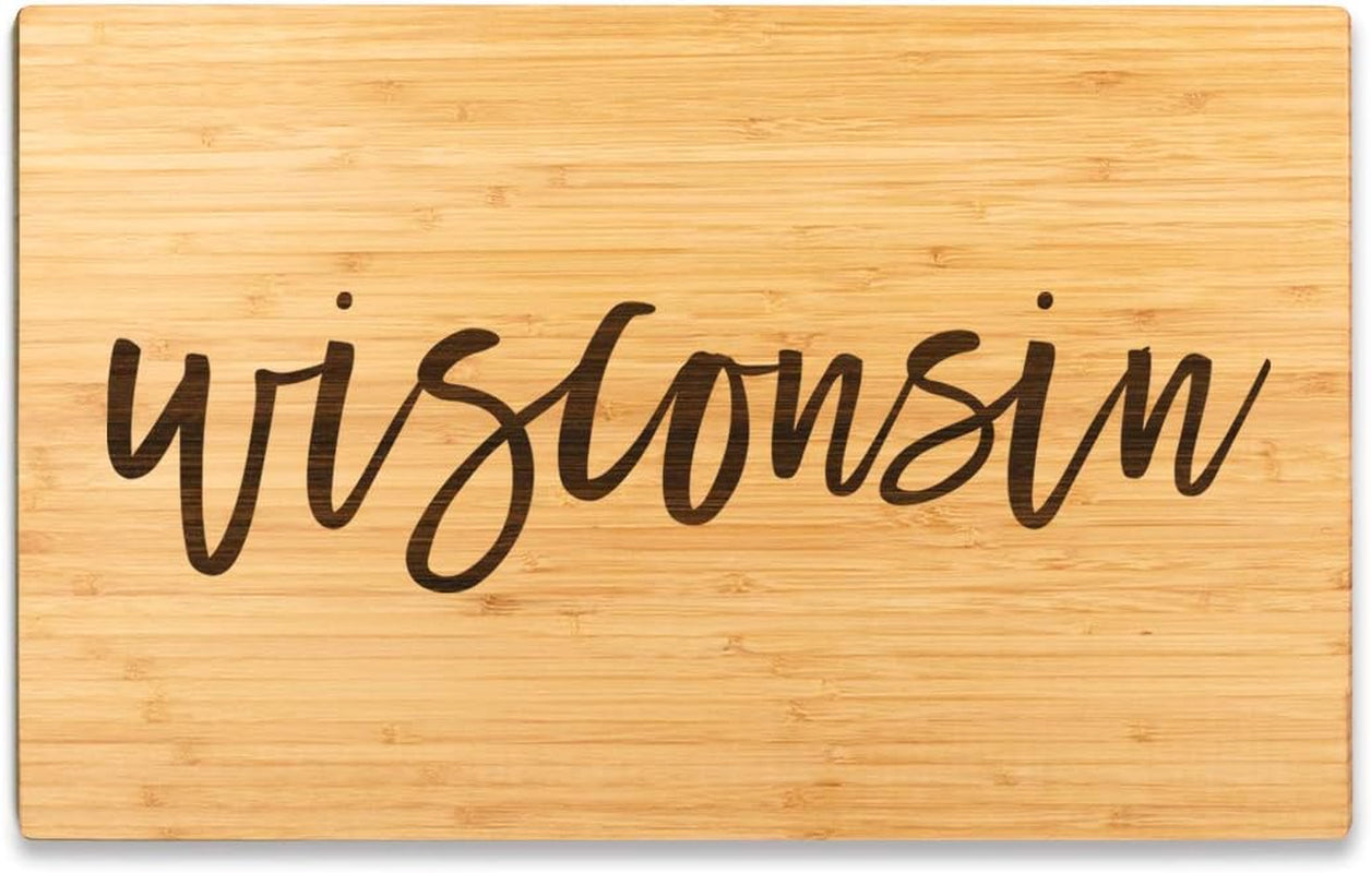 Wisconsin State Bamboo Wood Cutting Board, 17.75 X 11-Inch, Calligraphy, 1-Pack, Large Engraved Serving Chopping Board Christmas Birthday Moving Away College Graduation Chef Kitchen Ideas