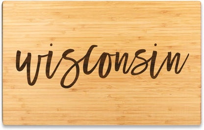 Wisconsin State Bamboo Wood Cutting Board, 17.75 X 11-Inch, Calligraphy, 1-Pack, Large Engraved Serving Chopping Board Christmas Birthday Moving Away College Graduation Chef Kitchen Ideas