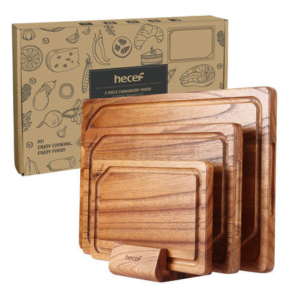 3PCS Wood Cutting Board Set with Holder, 15 Inch Serving Board for Kitchen Meal Prep & Serving