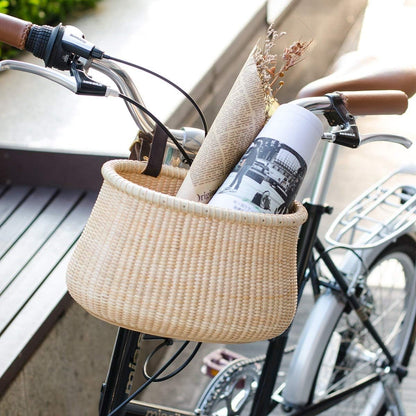 Bicycle Basket Cane Woven Copper Leather Straps and Buckle with Basket Rattan Baskets for Wall Rattan Baskets for Organizing