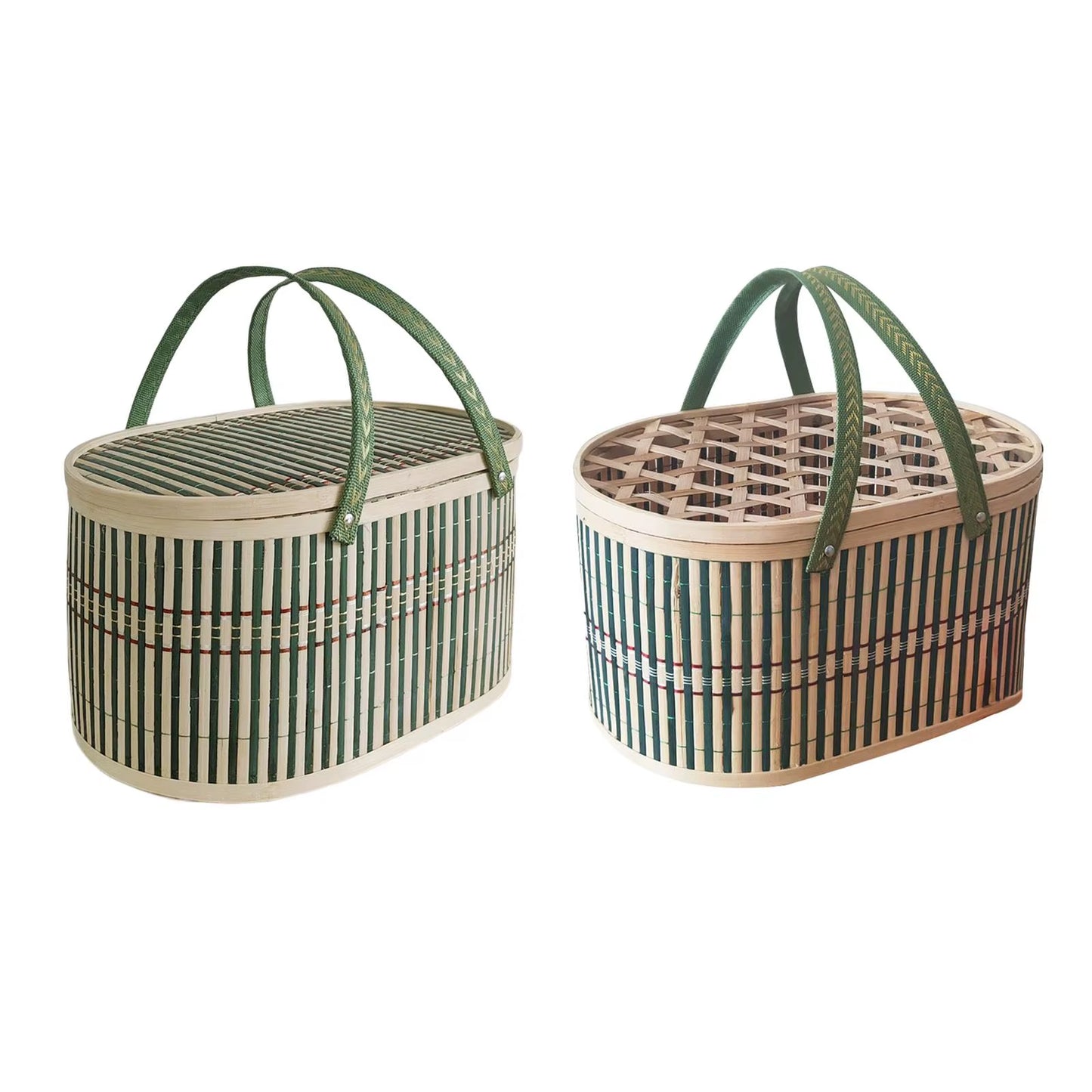 Bamboo Woven Basket with Top Handle Versatile Handwoven Picnic Basket Food Storage Basket Bamboo Basket with Lid for Snacks Cake