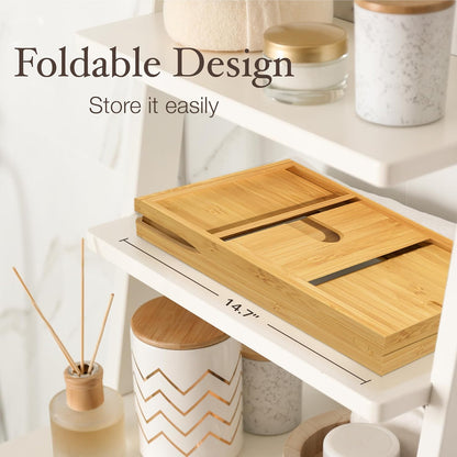 Wooden Bathtub Tray - Foldable & Expandable Bamboo Bath Tray for Tub with Wine Holder, Book & Tablet Stand - Bath Caddy Tray for Bathtub, Spa Bath Accessories for Women, Tub Tray Table