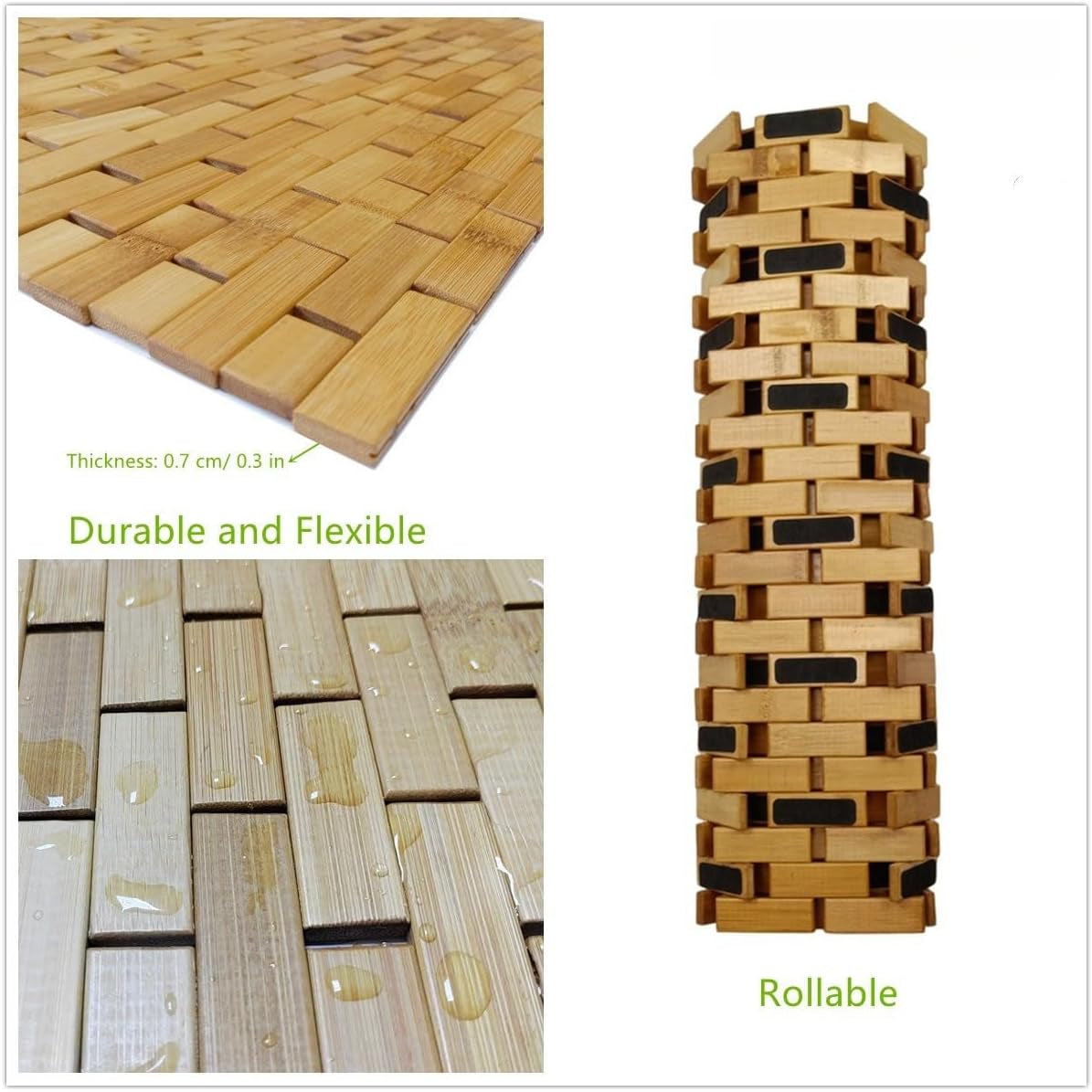 Bath Mat Rayon Derived from Bamboo 15.7X 23.6 Inches, Non Slip and Foldable Floor Shower Bath Mat for Bathroom, Bathtub, Shower, Sauna, Hot Tub