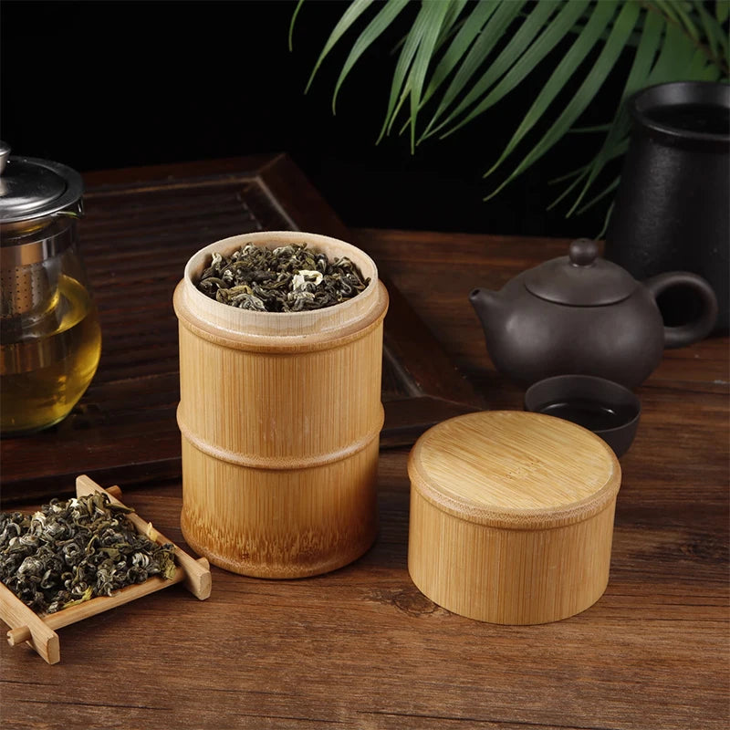 Natural Bamboo Food Storage Box Tea Nut Spice Storage Box Tea Canister Eco-Friendly Organizer Jar Kitchen Containers